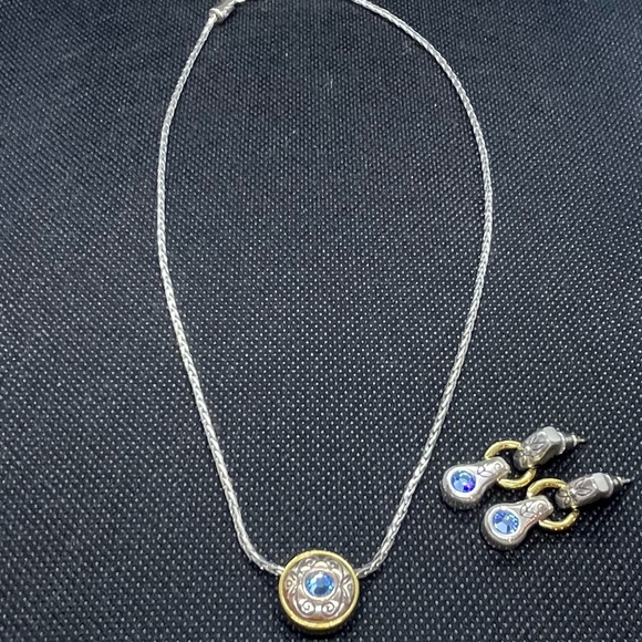 Brighton Necklace and Earring Set - Two toned Silver and Gold with Blue Stone - Picture 2 of 3